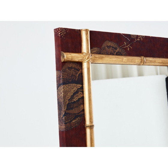Image 1 of Pair of vintage gilded wood mirrors in bamboo and silk style, 1870