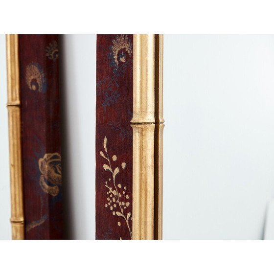 Image 1 of Pair of vintage gilded wood mirrors in bamboo and silk style, 1870
