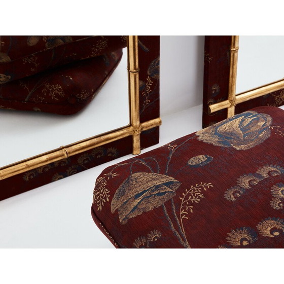 Image 1 of Pair of vintage gilded wood mirrors in bamboo and silk style, 1870