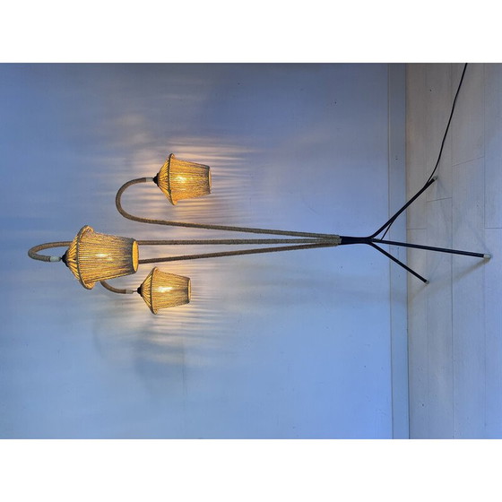 Image 1 of Lampada da terra vintage a treppiede in metallo e corda