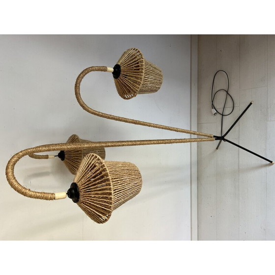 Image 1 of Lampada da terra vintage a treppiede in metallo e corda