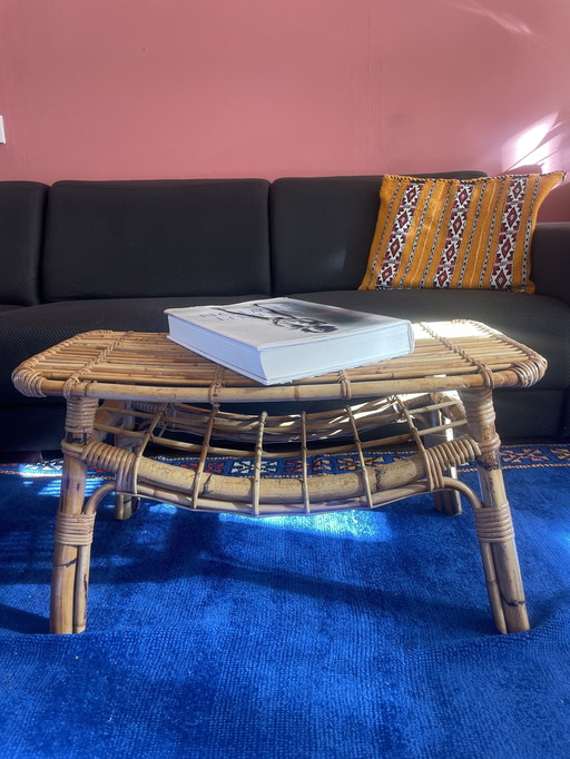  Bamboo & Rattan, Coffee Table From Italy 1960