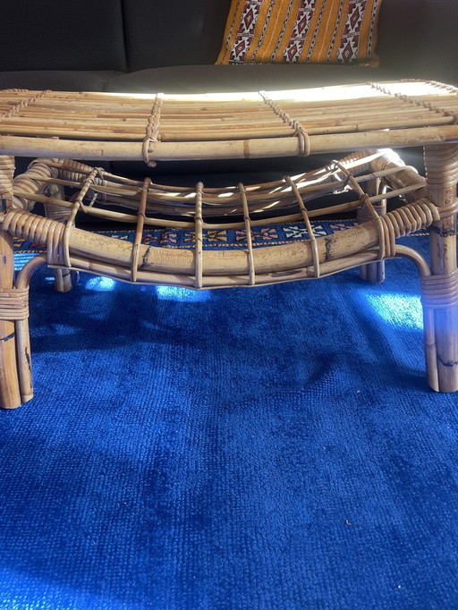  Bamboo & Rattan, Coffee Table From Italy 1960