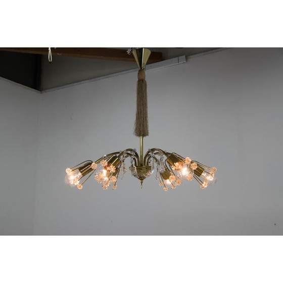 Image 1 of Vintage chandelier with 6 flames in lacquered brass by Emil Stejnar for Rupert Nikoll, Austria 1950