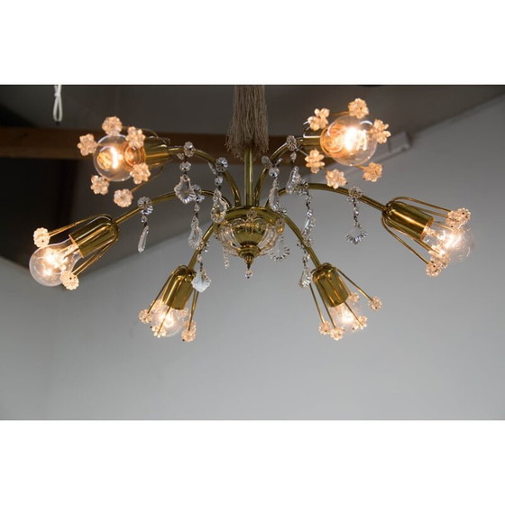 Image 1 of Vintage chandelier with 6 flames in lacquered brass by Emil Stejnar for Rupert Nikoll, Austria 1950