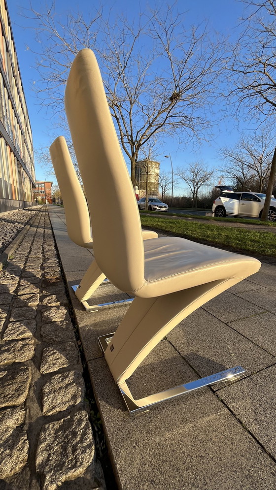 Image 1 of Rolf Benz Design Chair 7800 Set 2 pcs Leather Cream With Chrome Feet