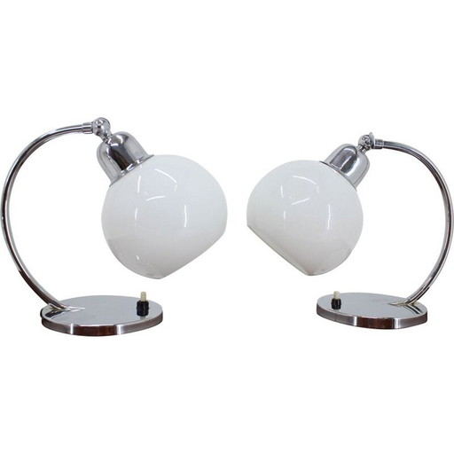 Coppia di lampade da tavolo cromate vintage Bauhaus, Cecoslovacchia 1930