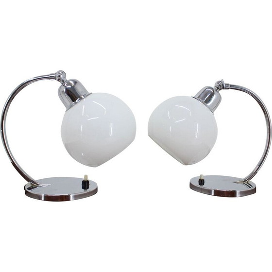 Image 1 of Coppia di lampade da tavolo cromate vintage Bauhaus, Cecoslovacchia 1930