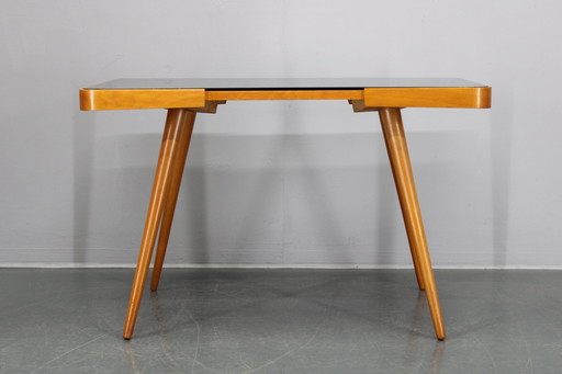 1960S Beech Coffee Table With Glass Top , Czechoslovakia