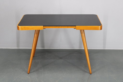 1960S Beech Coffee Table With Glass Top , Czechoslovakia