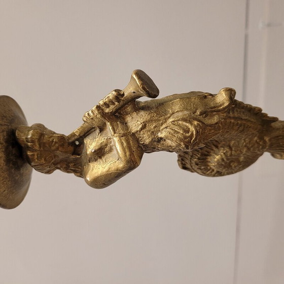 Image 1 of Pair of vintage “Tritons” bronze candlesticks, France