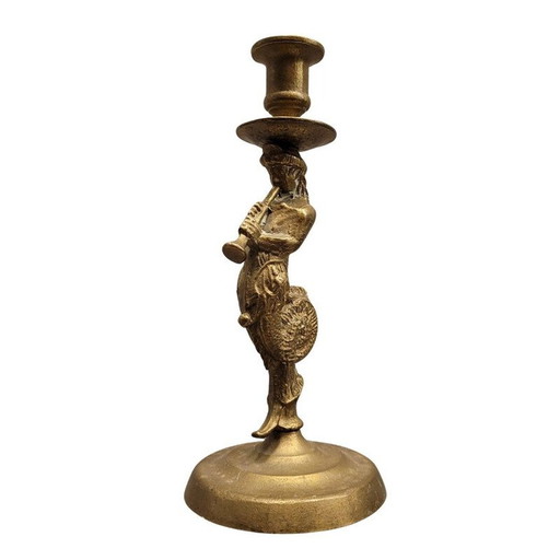 Pair of vintage “Tritons” bronze candlesticks, France