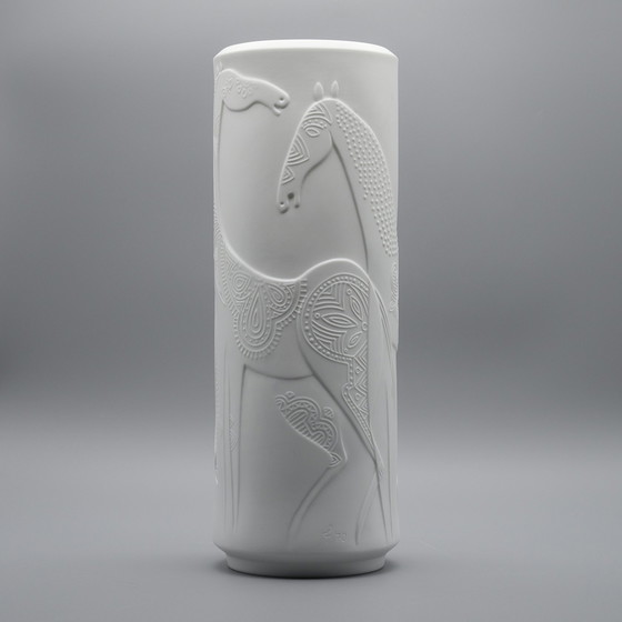 Image 1 of Hutschenreuther by Cuno Fischer Bisque Porcelain Vase DUO