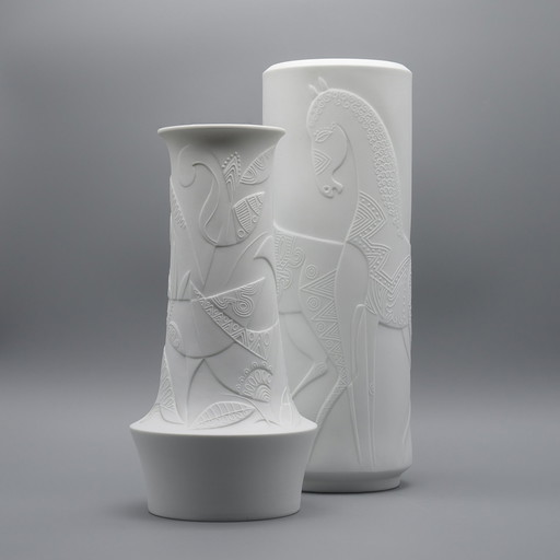 Hutschenreuther by Cuno Fischer Bisque Porcelain Vase DUO