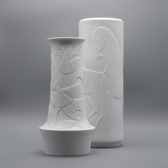 Image 1 of Hutschenreuther by Cuno Fischer Bisque Porcelain Vase DUO