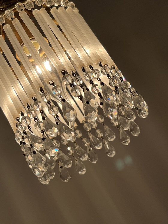 Image 1 of Set Of 2 Belle Epoque Pendant Lamps Crystal Pearls And Opaline Rods