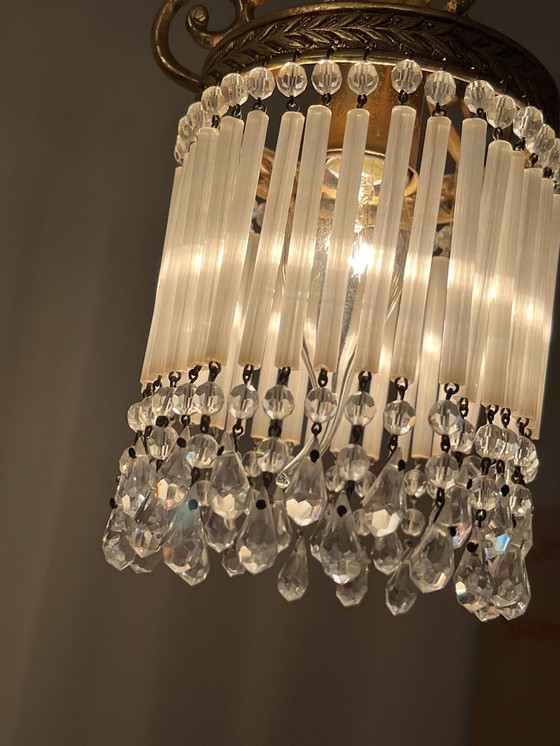 Image 1 of Set Of 2 Belle Epoque Pendant Lamps Crystal Pearls And Opaline Rods