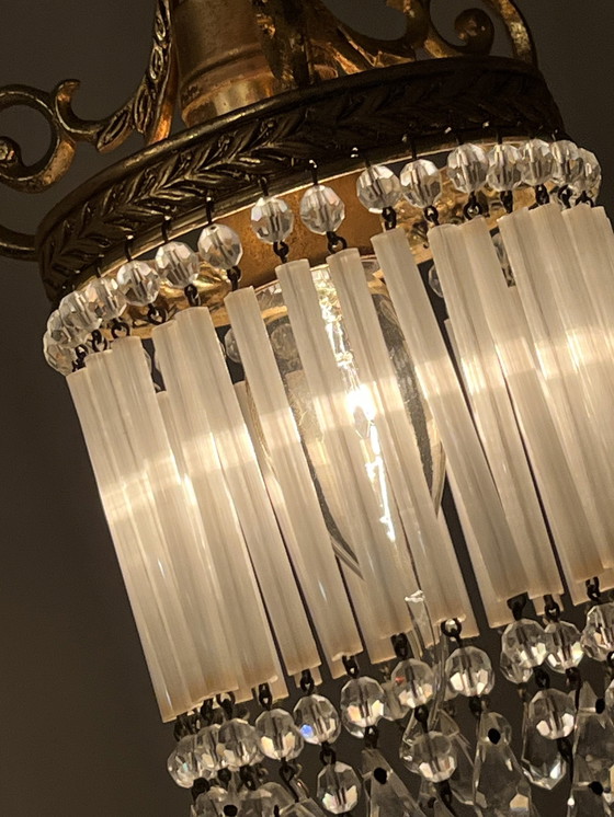 Image 1 of Set Of 2 Belle Epoque Pendant Lamps Crystal Pearls And Opaline Rods