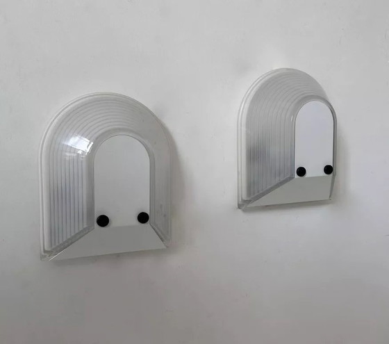 Image 1 of 2X Vintage "Tesi" Sablé Glass Wall Lamps By Roberto Fiorato For Prisma