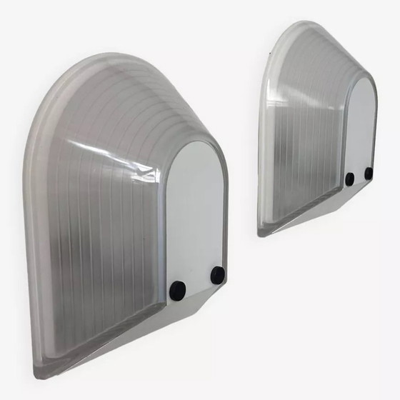 Image 1 of 2X Vintage "Tesi" Sablé Glass Wall Lamps By Roberto Fiorato For Prisma