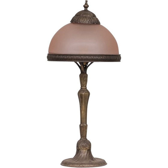 Image 1 of Lampada da tavolo francese vintage in ottone e vetro in stile Art Nouveau, anni '10