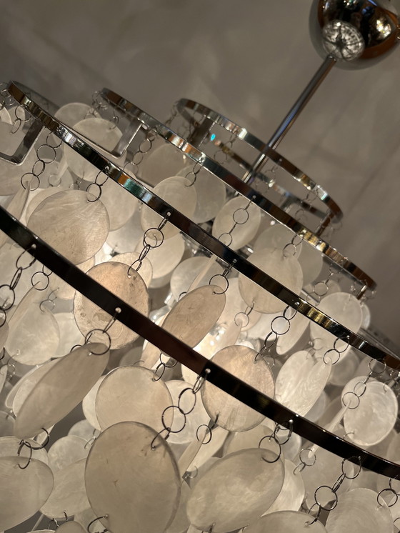 Image 1 of Lampada a sospensione vintage in conchiglia Capiz, lampadario in madreperla opalina 