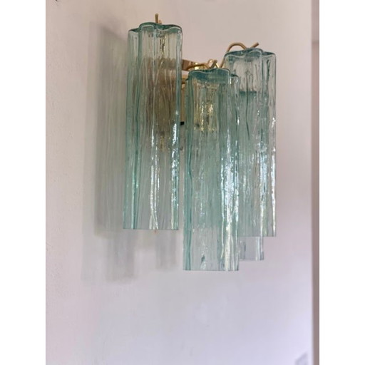 Italian Wall Light Green “Tronchi” Murano Glass Wall Sconce