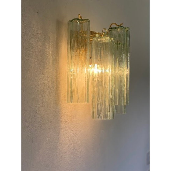 Image 1 of Italian Wall Light Green “Tronchi” Murano Glass Wall Sconce