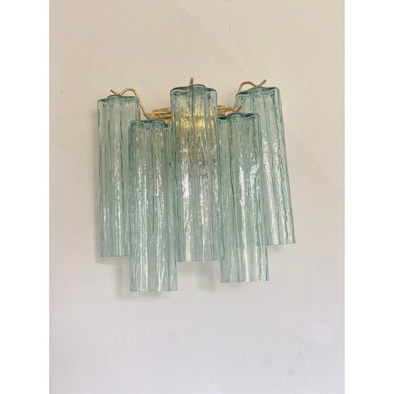 Image 1 of Italian Wall Light Green “Tronchi” Murano Glass Wall Sconce