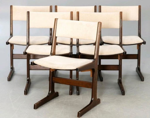 6x Mid - Century Poul H. Poulsen, Designer Chairs For Farstrup Danmark, Danish