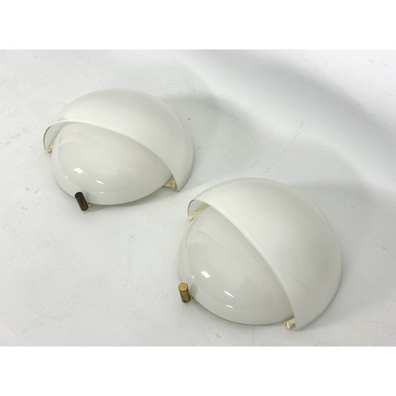 Image 1 of Pair of vintage Mania wall lamp in Murano glass and brass by Vico Magistretti for Artemide, Italy 1960