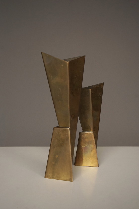 Image 1 of Art Deco Cubist Metal Vases attributed to WMF, 1930s