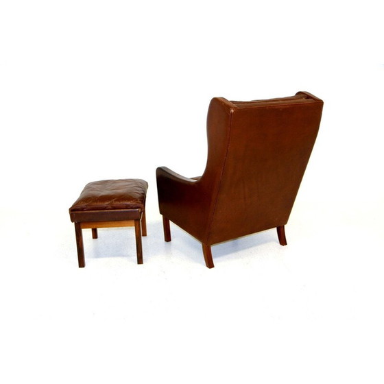 Image 1 of Poltrona vintage in pelle e palissandro con poggiapiedi, Danimarca 1960