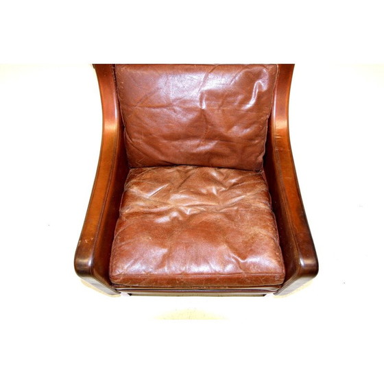 Image 1 of Poltrona vintage in pelle e palissandro con poggiapiedi, Danimarca 1960