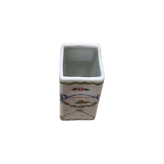 Image 1 of Antique Square Porcelain Vase, Late 19th Century