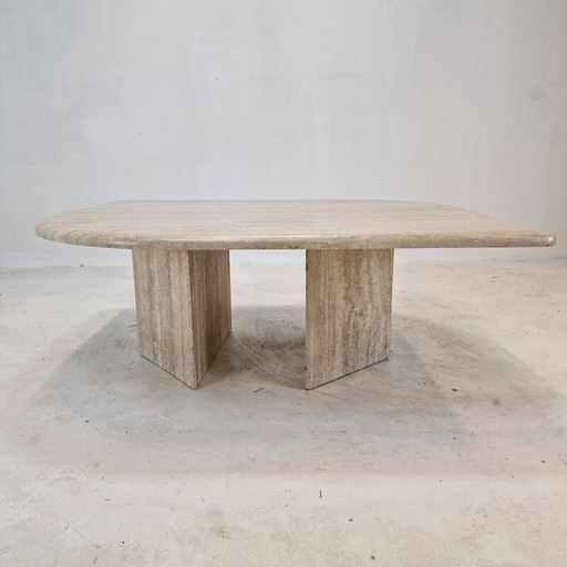 Italian vintage travertine coffee table, 1980s