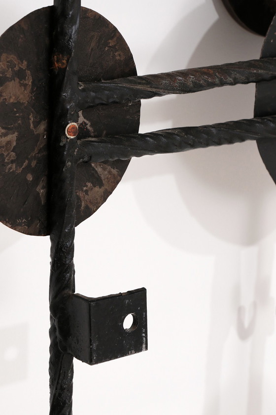 Image 1 of Brutalist wall coat rack with 12 hooks made of metal,1970