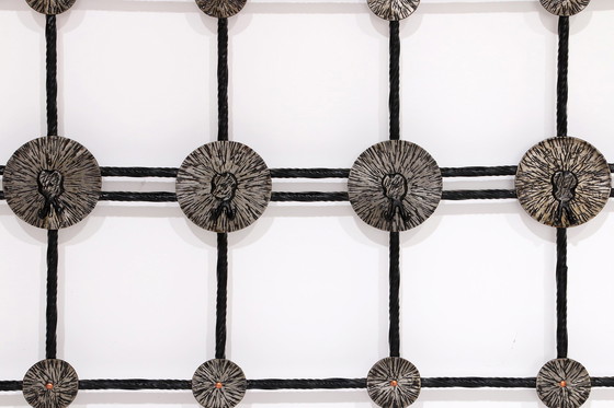 Image 1 of Brutalist wall coat rack with 12 hooks made of metal,1970