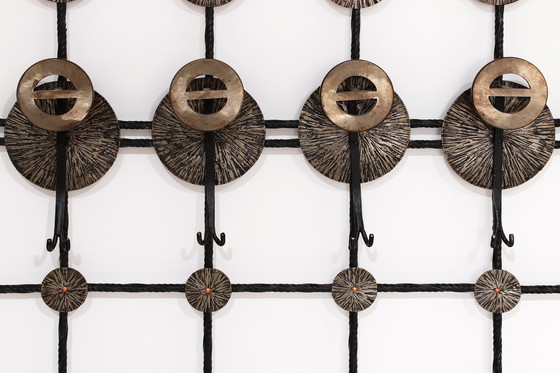 Image 1 of Brutalist wall coat rack with 12 hooks made of metal,1970