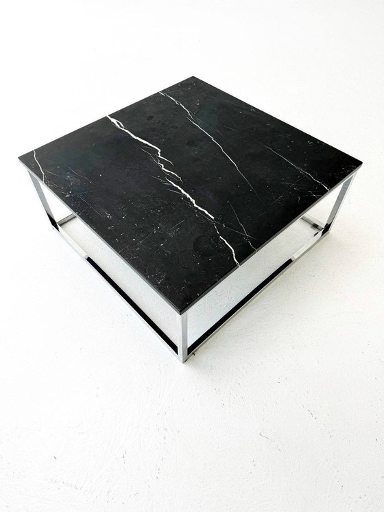 Image 1 of Coffee table with marble Marquina top & chrome steel frame