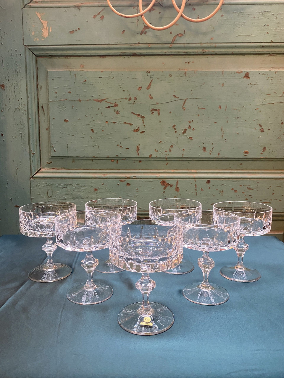 Set di 7 bicchieri da dessert o da cocktail in cristallo con taglio profondo