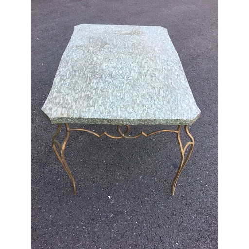 Vintage coffee table in gilded metal and marble by René Prou