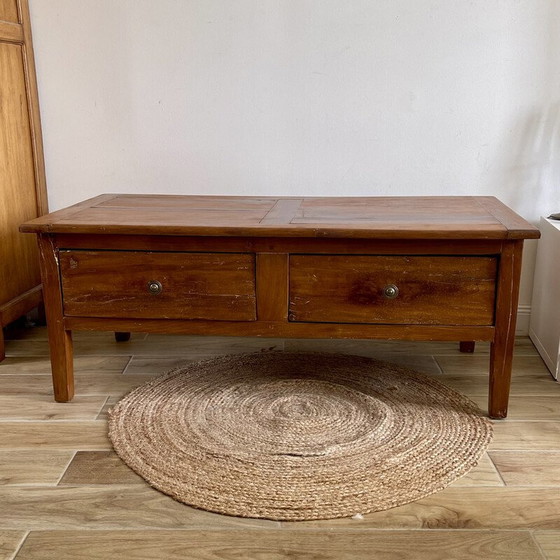 Image 1 of Vintage solid wood coffee table with 2 drawers (Farmhouse)