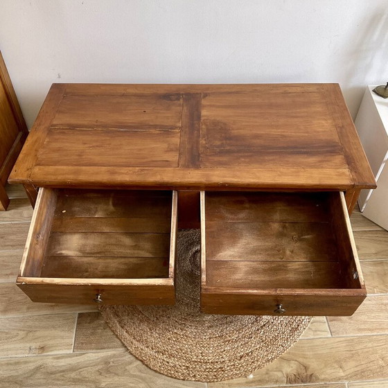 Image 1 of Vintage solid wood coffee table with 2 drawers (Farmhouse)