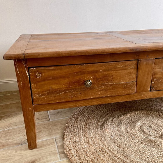 Image 1 of Vintage solid wood coffee table with 2 drawers (Farmhouse)