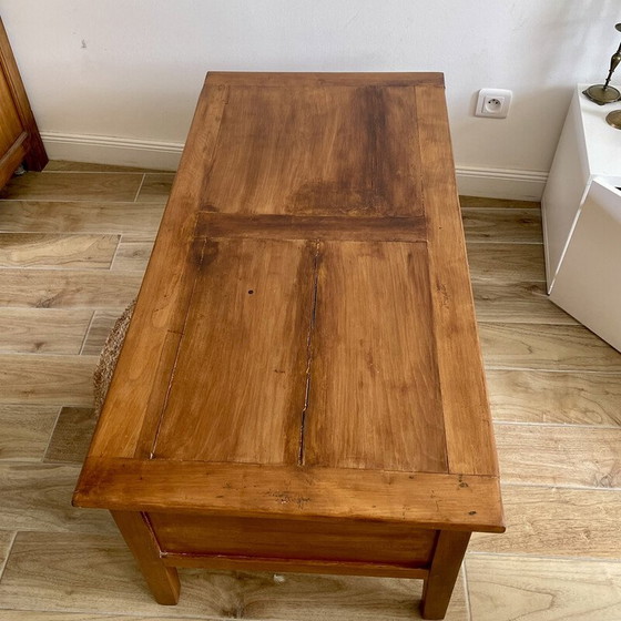 Image 1 of Vintage solid wood coffee table with 2 drawers (Farmhouse)