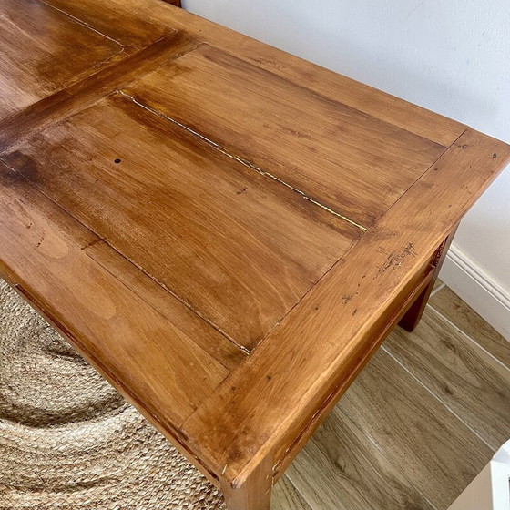 Image 1 of Vintage solid wood coffee table with 2 drawers (Farmhouse)