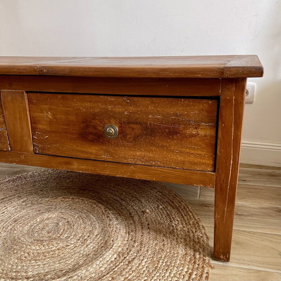 Image 1 of Vintage solid wood coffee table with 2 drawers (Farmhouse)