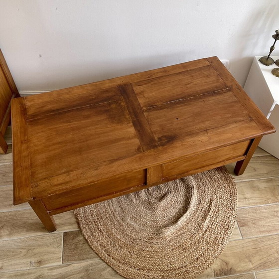 Image 1 of Vintage solid wood coffee table with 2 drawers (Farmhouse)