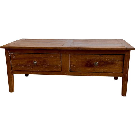 Image 1 of Vintage solid wood coffee table with 2 drawers (Farmhouse)